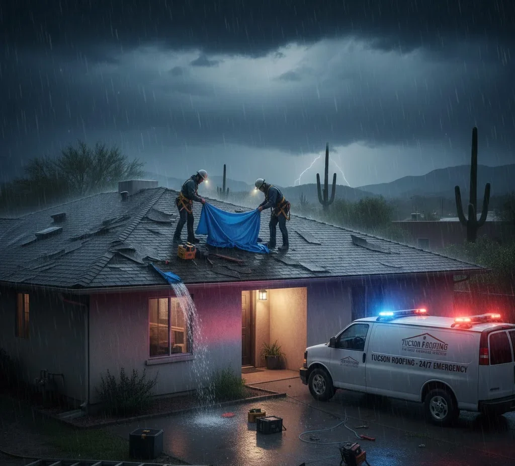 Emergency roofing service fixing sudden roof damage in Tucson AZ