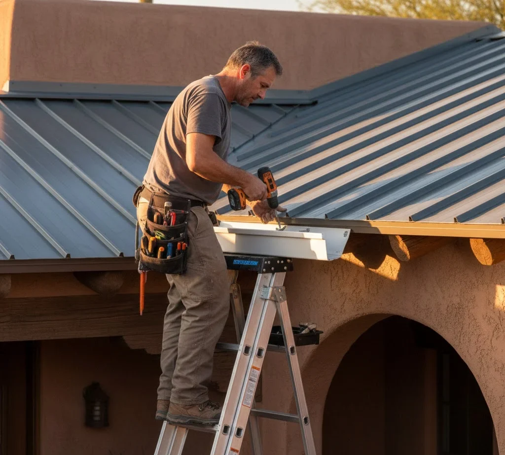 Professional gutter replacement on a residential home in Tucson Arizona