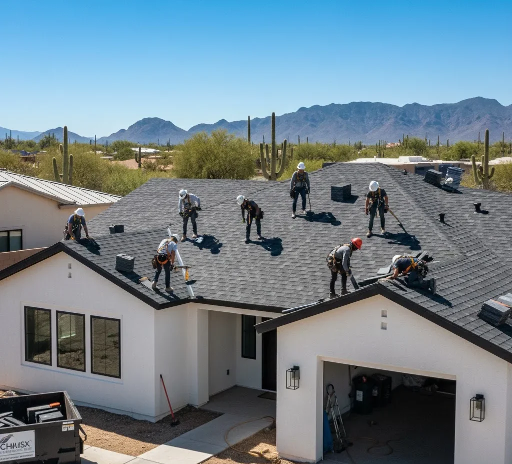 Roofing team installing a new roof on a residential property in Tucson