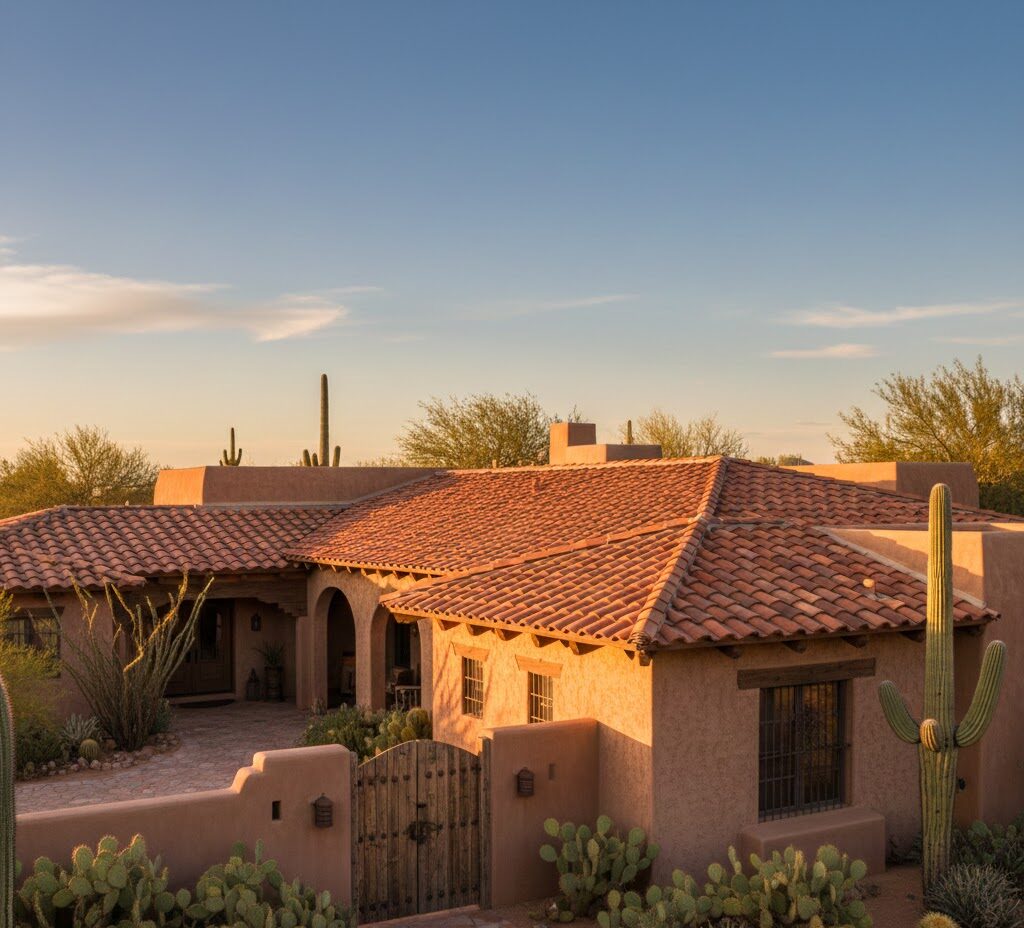 Tile roof installation on a Spanish-style home in Tucson AZ