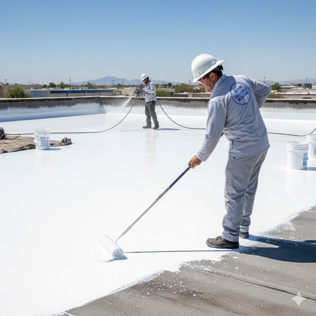 Commercial roof coatings and rejuvenation in Tucson AZ — silicone and elastomeric coatings to extend roof life and improve efficiency