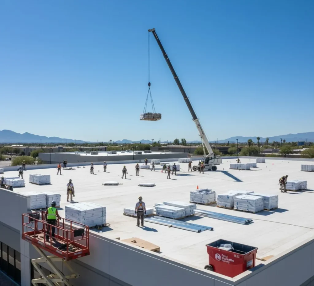 Expert commercial roof replacement in Tucson AZ by Royal Reliable Roofing — professional flat roof installation for businesses and industrial propertie