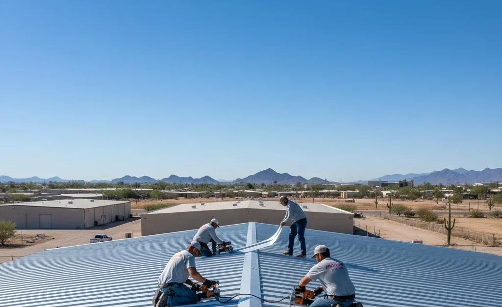 Commercial metal roof replacement in Tucson AZ — standing seam and corrugated metal roof installation services.