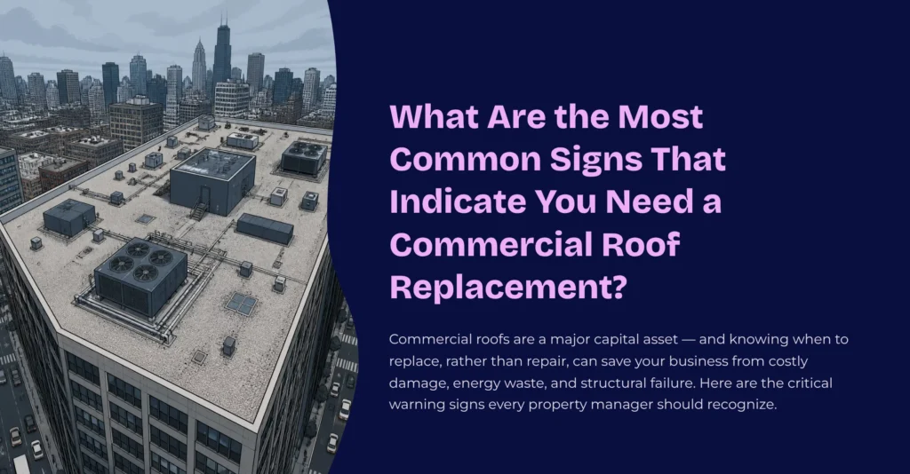 Commercial roofing contractor inspecting a flat commercial roof for signs requiring commercial roof replacement in Tucson.